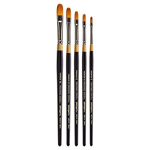 KINGART Premium 5 pc. Original Gold 9500 Series Filbert Artist Brush Set, Synthetic Golden Taklon Hair for Acrylic, Oil, Watercolor and Gouache Painting, Short Handle, 5 Sizes: 2, 4, 6, 8, 10 - size: Set of 5 (Sizes 2, 4, 6, 8, 10)