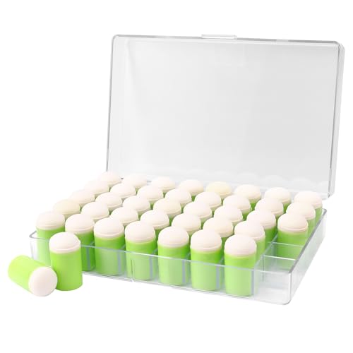 40PCS Sponge Daubers W/Storage Case - Perfect for Use with a Variety of Coloring Mediums Such as Inks, Paints, Chalks, and More - Fits Over The Finger and Makes Blending Accuracy Easier - color: Green