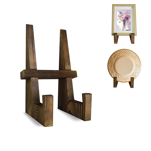 Wooden Plate Stand, 8.6inch Wood Plate Holder Stand for Display, Wooden Picture Frame Holder, Decorative Table Top Easels (B-brown) - color: B-brown