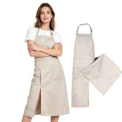 Pottery Split-Leg Make Ceramic Apron, Long Split-Leg Artist Painting Apron with 3 Pockets for Men and Women - color: Khaki
