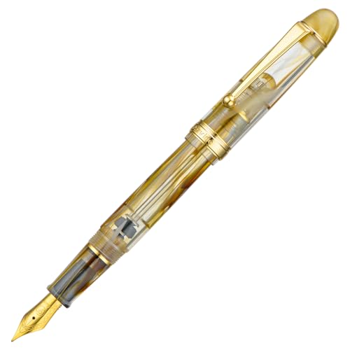 Asvine V126 Vacuum Filling Fountain Pen Brown Swirl Transparent Acrylic, Medium Nib Large-Capacity with Gift Case - color: Brown Swirl, style: Medium Nib