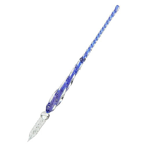 Crystal Glass Dip Ink Pen Set,Non-Carbon Ink Signature Pen Creative Writing Tools Ink Gift Pen Vintage Handmade Dip Pen For Writing Art Decoration Four Color Available (Deep blue sets) - color: Deep blu+4pcs ink