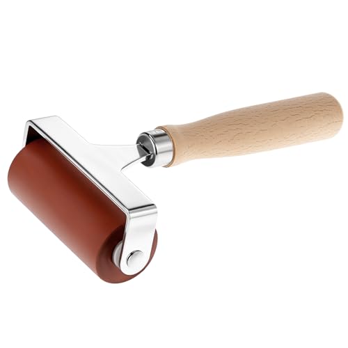 QWORK Soft Rubber Brayer, 3 Inch Printmaking Roller Tool for Block Printing and Gel Plate Crafts, Steel Frame Non Slip Handle Compatible with All Inks