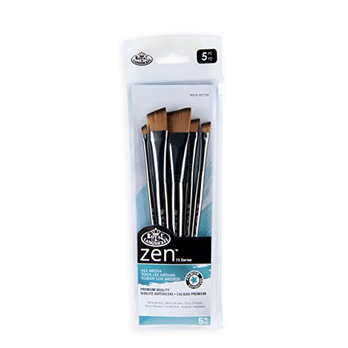 Royal & Langnickel Zen 5 Piece All Media Angular Paint Brush Set,Gold,L