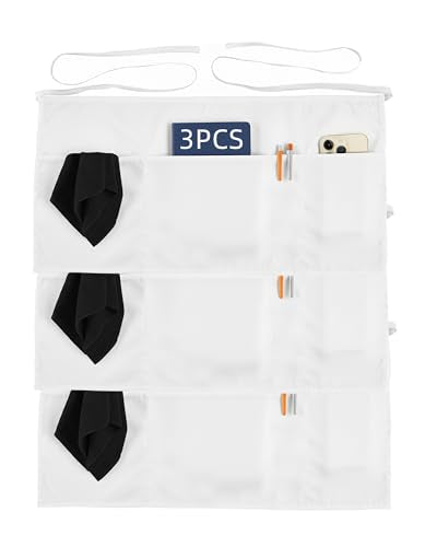 Xeoxarel Aprons with 4 Pockets (Available in 3 Pack / 7 Pack) 23.5'' X 11.5'' - color: 3 Pack Half Apron-white