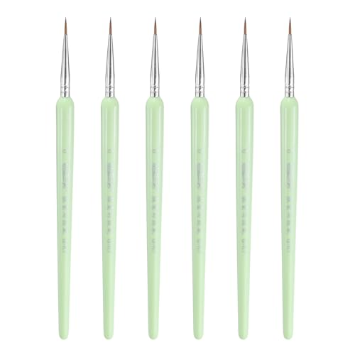 HARFINGTON 6pcs Detail Paint Brushes 9mm Pointed Tip Nylon Hair Miniature Painting Brush for Watercolor Oil Acrylic Painting(0#), Green - color: Green, size: 0# 9mm