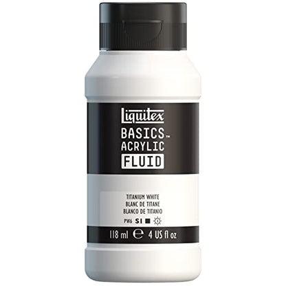 Liquitex Basics Acrylic Fluid Paint, 8.5-oz Bottle, Titanium White | Super Versatile, Fine Art Pigments; Fluid Consistency, Vibrant satin colors, Permanent, Lightfast, Water-Resistant Finish - color: Titanium White, style: 250ml (8.5-oz)