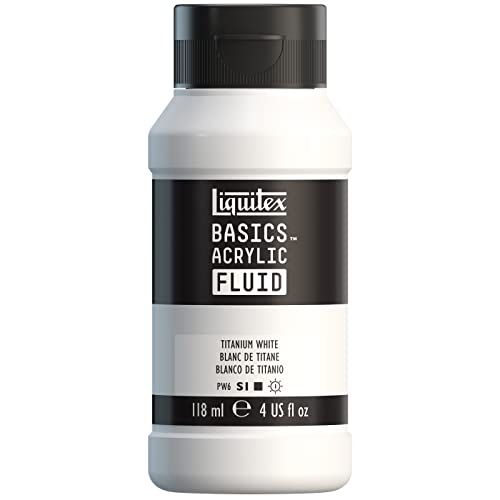 Liquitex Basics Acrylic Fluid Paint, 4-oz Bottle, Titanium White | Super Versatile, Fine Art Pigments; Fluid Consistency, Vibrant satin colors, Permanent, Lightfast, Water-Resistant Finish - color: Titanium White, style: 118ml (4-oz)