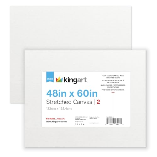 KINGART 848-2 Stretched White Canvas for Painting, 48 x 60 Inch, Pack of 2 - size: 48 x 60 Inch