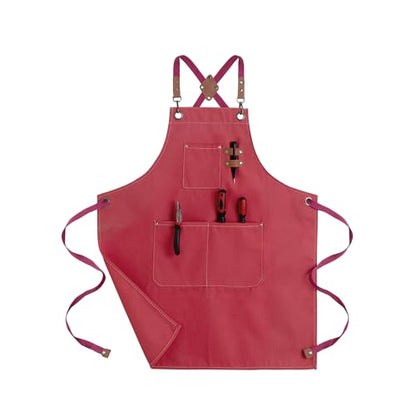 Chef Aprons for Men Canvas Apron with Large Pockets and Adjustable Neck Strap for Cooking,BBQ, Gardening - color: Hot Pink