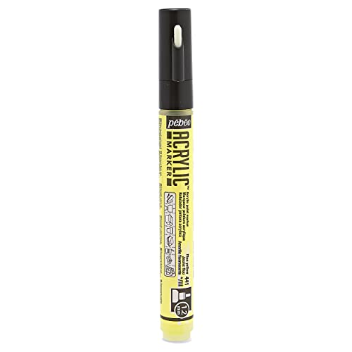 PEBEO Acrylic decoMarker 1.2mm Fine Round Tip Fluorescent Yellow, 1.2 mm | High-visibility fluorescent matte marker, vivid daylight color, permanent once dry on paper, wood, metal, canvas - color: Fluorescent Yellow