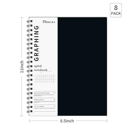 Graph Paper Notebook Spiral Notebook 8.5" x 11" | 8 Pack Grid Paper Notebook Graph notebook Engineering notebook Thick Graphing Paper Notebook Hardcover Journal for School - size: A4, style: 8GRAPH NOTEBOOK