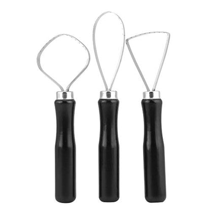 Clay Trimming Tool,Pottery Trimming Tools, 3 Pcs/Set Wood Pottery Clay Sculpture Big Loop Tool 3pcs Sculpting Tools Ceramic with Steel Flat Wire