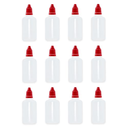 12 Pcs Dropper Bottles, 50ml/1.7 oz Empty Squeezable Small Mouth Dropper Bottle, Liquid Dropper Bottle with Red Cap - color: Red Cap