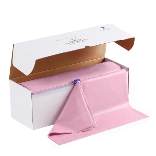 Goodluck 54 Inch x 300 Feet Pink Plastic Tablecloth Roll with Cutter Box - color: Pink, size: 15.4" x 5.5" (Rectangular)