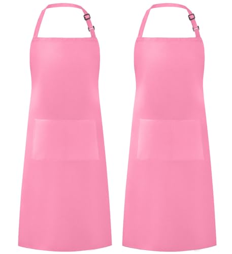 Syntus Apron for Men Women, Adjustable Cooking Kitchen Apron with 2 Pockets | Machine Washable, Firm Stitching, Stain Resistance, Long Tie Straps, 2 Pockets, Versatility, Unisex Use, Gift, BBQ - color: Hot Pink, style: 2 Polyester