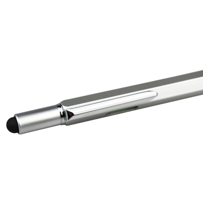 DUNBONG 6-in-1 Multi Pen, Stylus/Screwdriver, 0.7mm Black - Silver | Aluminum prismatic non-slip grip | Rotary no-cap design | Ruler & level built-in | Refillable | Long-lasting clip - color: Silver