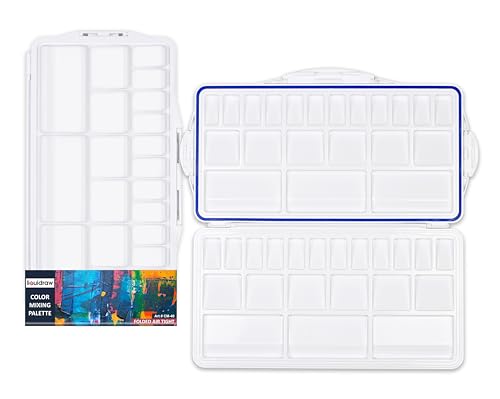 Liquidraw Plastic Paint Palette - 42 Well | Air Tight Seal | Large Folding Mixing & Painting Palette | Suitable for Acrylic, Oil, Watercolor & Gouache | for Professional Artists, Students & Kids