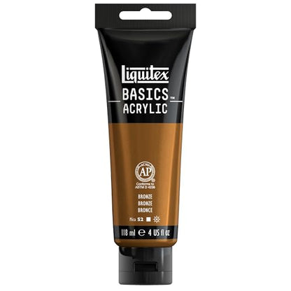 Liquitex BASICS Acrylic Paint, 4-oz Tube, Bronze | Medium Viscosity, Satin Finish, Lightfast, Fine Art Pigments, Range of Opacities, Easy Blending - color: Bronze, size: 4 Fl Oz (Pack of 1)