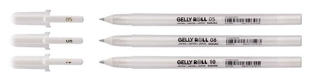 Sakura Gelly Roll Basic White Gel Pen Set of 3, Assorted Sizes | Opaque Pens for Highlights, Drawing & Crafts - size: 3 Count (Pack of 1)