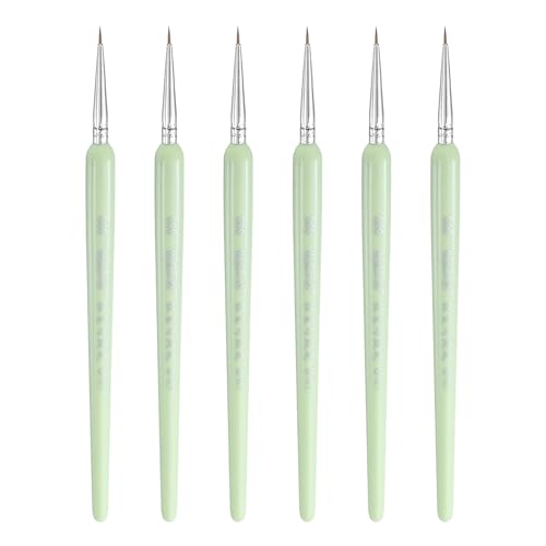 HARFINGTON 6pcs Detail Paint Brushes 6mm Pointed Tip Nylon Hair Miniature Painting Brush for Watercolor Oil Acrylic Painting(000#), Green - color: Green, size: 000# 6mm