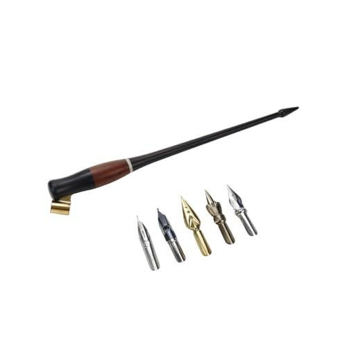 Wood Calligraphy Oblique Dip Pen Holder Set | Removable Nib Pen Handle with 5 Nibs for English Calligraphy Drawing Comic, Black - color: Black