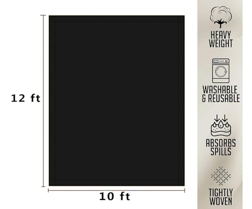 ZUPERIA Black Drop Cloth (10 x 12 Feet - Pack of 1) - Pure Canvas Drop Cloth for Painting, Curtains & Floor Protection Washable & Reusable Tight Woven Paint Cover for Multipurpose use - size: 10 x 12 - 1 Pack