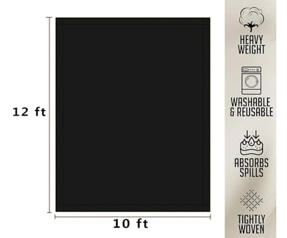 ZUPERIA Black Drop Cloth (10 x 12 Feet - Pack of 1) - Pure Canvas Drop Cloth for Painting, Curtains & Floor Protection Washable & Reusable Tight Woven Paint Cover for Multipurpose use - size: 10 x 12 - 1 Pack