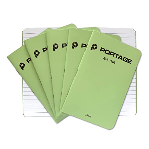 Portage Small Lined Notebook- 6 Notepads for Field Notes, Green Lined Small Sketch Book, Pocket Notebook Journal for Taking Notes in the Field – 3.5 x 5.5 Inches, 64 Pages, (Pack of 6) - color: Green, style: Lined Notebook
