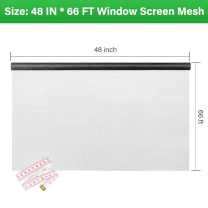 Window Screen Replacement Kit 48 Inch X 66 Feet Durable High Hardness Nanofibers Roll Screen Mesh Window Screen Repair Kit Black for Any Door and Window - size: 48 Inch×66 Feet