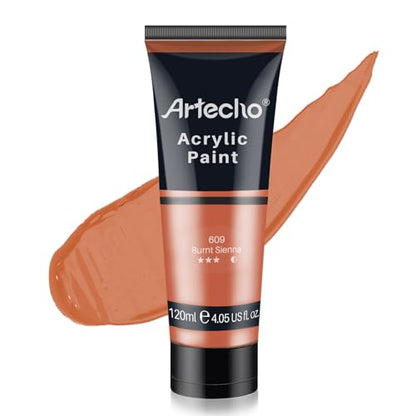 Artecho Acrylic Paint, Burnt Sienna Paint (120ml / 4.05oz) Tubes, Art Craft Paints for Canvas, Rock, Stone, Wood, Fabric, Art Supplies | Semi Glossy Finish, High Pigment Rich Color Craft Paint for Canvas, Rocks, Wood, Fabric, Ceramic, Non-Toxic - color: B