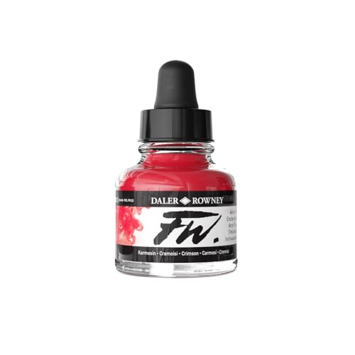 Daler-Rowney FW Acrylic Ink Bottle Crimson - Versatile Acrylic Drawing Ink for Artists and Students - Permanent Calligraphy Ink - Archival Ink for Illustrating and More - color: Crimson