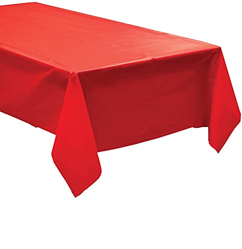 Pack of 4: Disposable Plastic Tablecloths/Table Covers, 54 x 108 inches Rectangle Table Cover Waterproof & Disposable – Ideal for Birthday Parties, Weddings, Picnics, and Events (Red) - color: Red