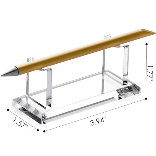 YUXUN Acrylic Pen Holder for Desk - Horizontal Single Pen Display | Fountain Pen Display with 8mm Thick Base | Fountain Pen Rest, Apple Pencil Stand, Crystal-Clear Desk Organizer - size: Single Pen Holder