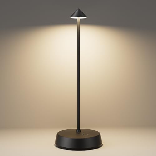 Cordless Touch Table Lamp Rechargeable LED Battery Operated 6000mAh | Dimmable Waterproof Small Lamp Portable Wireless Table Light for Dining Room Restaurant Bar Indoor/Outdoor Use Black-1PC - color: Black-1PC