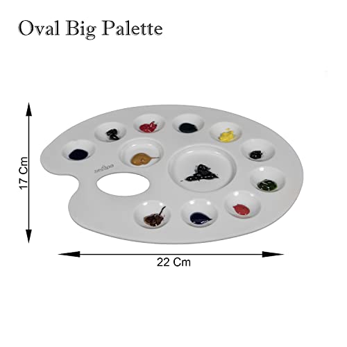 Zahepa Oval Paint Tray Palette with Thumb Hole, 12 Compartments, Watercolor | Durable Lightweight Plastic Art Supplies For Acrylic, Oil, And Mixing Paints, Reusable And Stackable For School Or Studio Use - style: Oval - 12 Compartments
