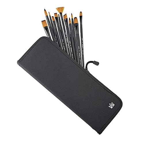 KINGART 12-Piece Paint Brushes Set, Wooden Handles Brushes with Canvas Brush Case, Professional for Oil, Acrylic and Watercolor Painting, Great for Easel & Canvas Art