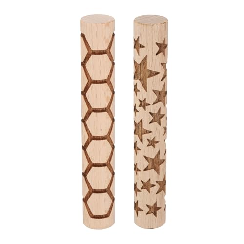 HARFINGTON 2pcs Wood Clay Roller 4" Hexagon Star Pattern Rolling Pins Wood Rollers Pottery Tools Wood Grain Texture Rollers for Clay Baking Dough Playdough DIY - style: Hexagon + Star