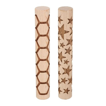 HARFINGTON 2pcs Wood Clay Roller 4" Hexagon Star Pattern Rolling Pins Wood Rollers Pottery Tools Wood Grain Texture Rollers for Clay Baking Dough Playdough DIY - style: Hexagon + Star