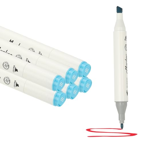 PATIKIL Dual Tip Markers, 6 Pcs Dual Tip Alcohol Markers Set White Barrel with Brush Tip and Fine Tip for Illustration Artist Adult Coloring Drawing Permanent Sketching, Sky Blue - color: Sky Blue