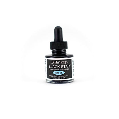 Dr. Ph. Martin's Black Star India Ink (Matte) Ink Bottle, 1.0 oz, Matte Black, 1 Bottle