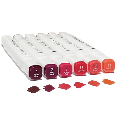 Arhomet 6 Colors Red Rose Flower Colors Alcohol Markers Set, Dual Tips Art Markers Drawing Sketched Double Tipped for Adults Beginner Artists (Red) - color: Red