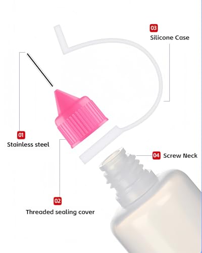 LJY 30 Precision Tip Bottles, 1 oz, 6 Colors, with 5 Funnels for Craft Glue