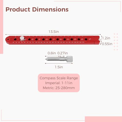 Woodworking Compass Scriber,Aluminum Alloy Wood Scribing Tool, Portable Fixed-Point Circle Ruler, Carpenter Marking Gauge, Adjustable Arc Drawing Ruler
