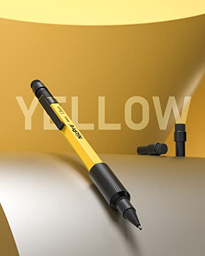 Nicpro MP2000 1.3mm Metal Mechanical Pencil Set with Case (Yellow) | 12 Black Lead Refill, Eraser, Weatherproof Heavy Duty Carpenter Pencils for Outdoor Woodworking Marking, Drafting, Drawing - style: 1 Pack (Yellow)