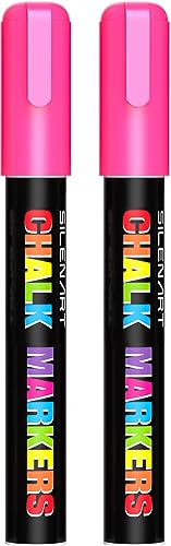 SILENART Pink Chalk Markers 2 Pack - Pink Dry Erase Markers Pen - Liquid Chalk Markers for Chalkboard, Window, Glass, Mirror, Blackboard - color: Pink, style: 3mm Tip - 2 Pack