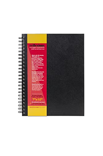 Creative Mark Double Wire Spiral Bound Field Sketch Book [160 Pages - 7 x 10], Black Embossed Leatherette Journal, Light Cream Acid-Free Paper, Perfect for Dry Media and Drawing - size: 7 x 10" - Single