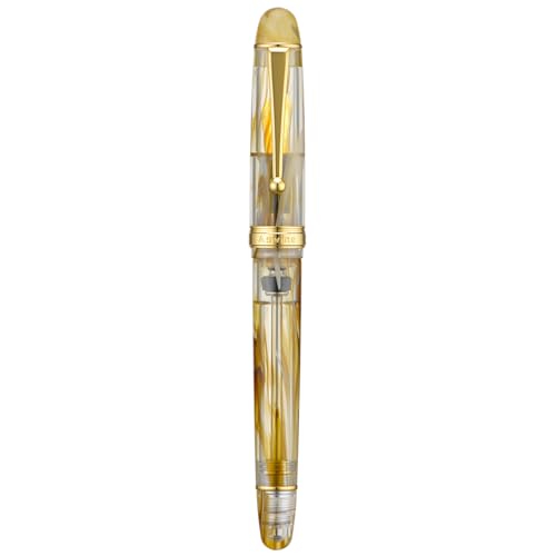 Asvine V126 Vacuum Filling Fountain Pen, Brown Swirl Acrylic Stub Nib 1.1mm Calligraphy Art Drawing with Case Set - color: Brown Swirl, style: Stub Nib