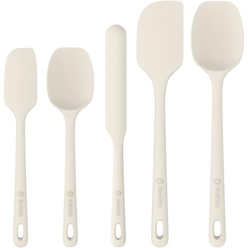 ChefAide 5 Pieces Silicone Spatula Set, Food Grade Rubber Spatula, Upgrade Strong Handle with Ergonomic Grip, Heat Resistant Up to 600°F for Nonstick Cookware, Cooking - color: Cream White, size: 5 pieces