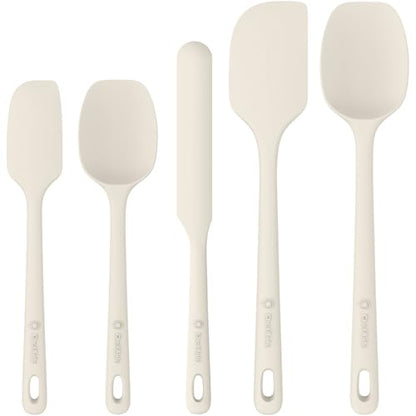 ChefAide 5 Pieces Silicone Spatula Set, Food Grade Rubber Spatula, Upgrade Strong Handle with Ergonomic Grip, Heat Resistant Up to 600°F for Nonstick Cookware, Cooking - color: Cream White, size: 5 pieces
